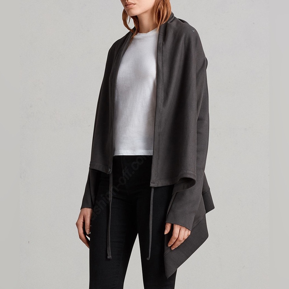 All Saints Waterfall Neck Asymmetrical Gray Cardigan - Large